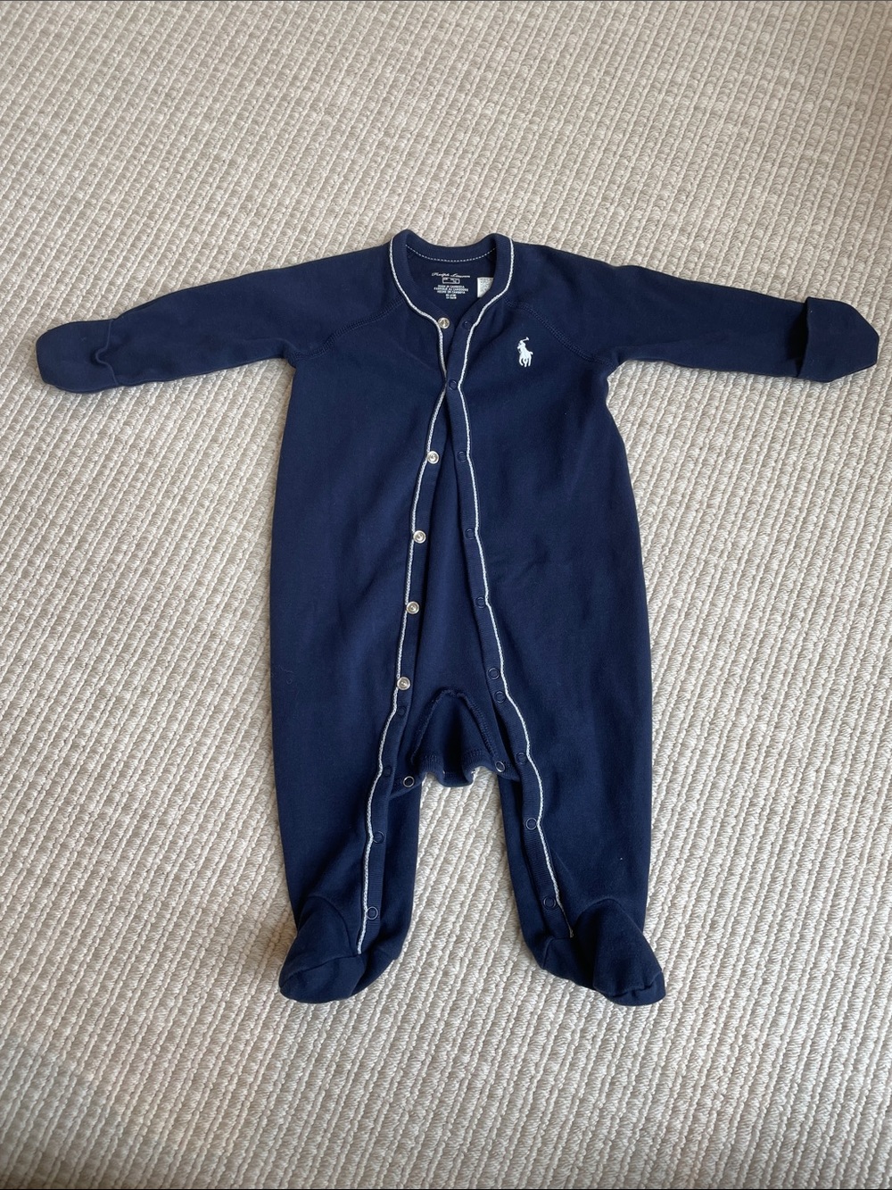 Ralph Lauren Navy Blue Cotton Footed Baby One-Piece